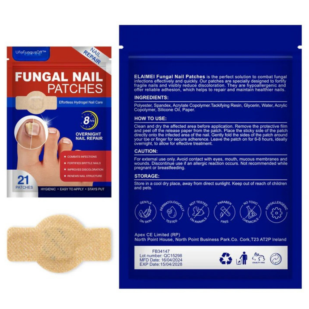 UñaFungusOff™- Parches que eliminan hongos y restauran uñas dañadas